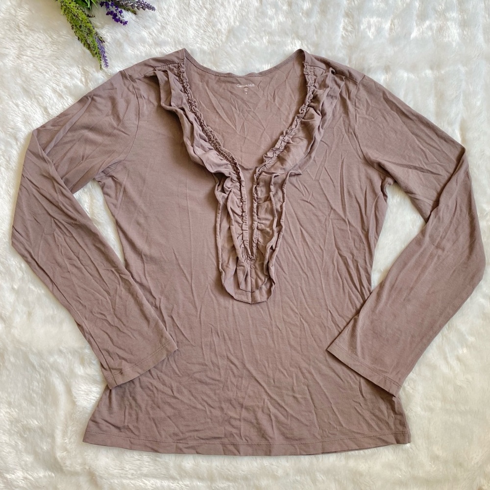 GARNET Hill Ruffle Front Pima Cotton Top - Picture 2 of 5